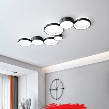 Sodoben nordijski LED železa in akril črna okrogla stropna svetilka, dnevna soba, spalnica, jedilnica hotela mozaik luči