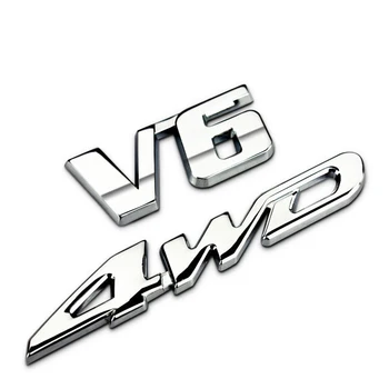 Avtomobil Dekoracijo Za Toyota V6 4WD Highlander Chrome Nalepke Tundre Rav4 Yaris DIY Značko Srebrni Grb Avto Styling Decal