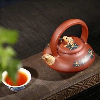 280cc Verodostojno Yixing Čajnik Lotus Listov Žaba Ogrodje Pot Ročno Zisha Čaj nastavite Kitajski Zdravje Vijolično Gline Teaware Čaj Pot