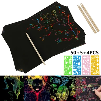 50PCS Magic Color Mavrica Nič Art Papir, Kartice Nastavite z Grafiti Šablona za Risanje Palico DIY Umetnosti Slikarstva Igrača Otroci Darilo