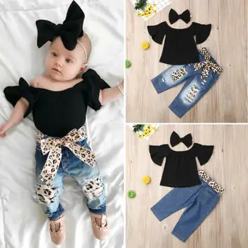 Dekleta Kompleti Oblačil 2019 Nov Baby Girl Obleke baby dekle poletnih oblačil Otroci Oblačila Telovnik Top majica+ Leopard Sopihanje 3PCS Set