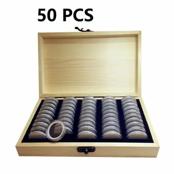 50Pcs Okroglim lesenim Kovancev Zaslon Škatle za Shranjevanje Zbirateljske velja Za Potrjeno Kovanec