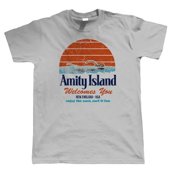 2019 Nov Prihod Moda za Moške Amity Otok Mens Smešno T Shirt, Shark Čeljusti Quints Retro Film Darilo za Njega Oče Poletje Tee Majica
