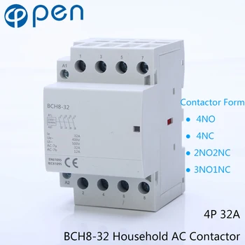 BCH8-32 Serije 32A 4P Samodejno Delovanje AC Gospodinjski Kontaktor 230V/250V 50/60Hz Stik 4NO/2NO+2NC/3NO+1NC/4NC Din Rail Kontaktor