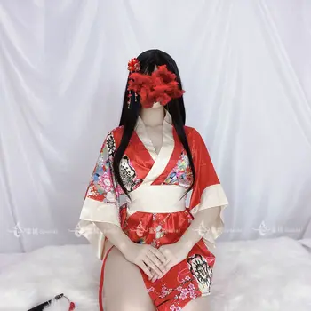 Seksi Sakura Kimono Lep Japonski Enotno Haljo Cvetlični Kratek kopalni plašč Plašč Noč kopalni plašč Hišna Obleke za Ženske Babydoll