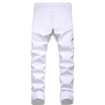 Lase stilist jeans pomlad jesen moške tiskanje slim fit Elastičnost bele kavbojke moda pismo skinny hlače stiski kavbojke 38
