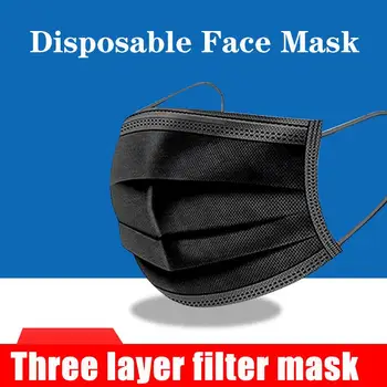 10 / 50 / 100 / 500pcs za enkratno uporabo tri-plast melt blown netkane tkanine, črn civilne uho obešalnik civilne črno masko za odrasle