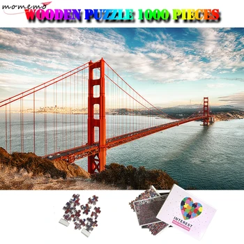 MOMEMO Golden Gate Bridge Jigsaw Puzzle 1000 Kosov Lesenih Svetovno Znanih Krajine Puzzle Odraslih Možganov Trener Puzzle Otroci Igrače