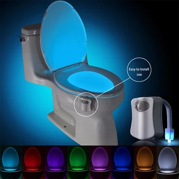 8 Barv Smart PIR Senzor Gibanja Školjko Sedeža Noč Lahka Nepremočljiva Ozadja Za Toaletno Posodo LED Luminaria Lučka za WC Školjko Svetlobe