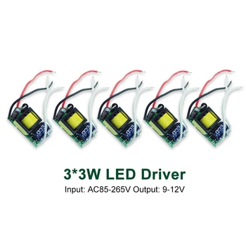 5pcs LED Driver 3*3W Napajanje 85-265V do 9-Osvetlitev 12V Napajanje 110V 220V na 12V 600 ma za 10W Led Čip Lučka JQ