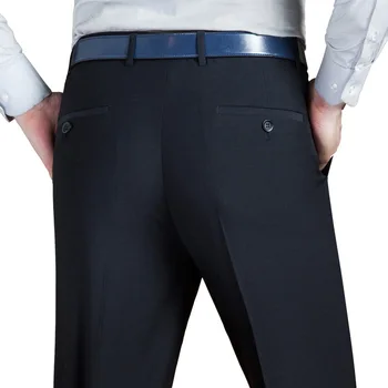 Jeseni, Pozimi nove moške hlače Visoko pasu svoboden business Casual obleko hlače za moške proti gubam pranje in obrabo obleko hlače