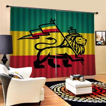 Foto Meri Rasta Okna Zavese Judom Lev z Zastavo Kralja Džungle Reggae Temo Umetnosti Tiskanja Za dnevno sobo, spalnica Dekor Določa