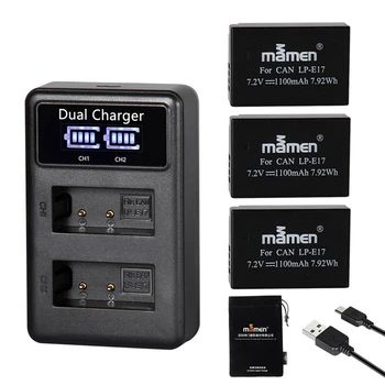 Mamen 3Pcs 1100MAh LP-E17 LPE17 LP E17 Digitalni Fotoaparat Baterija +USB LCD Dvojni Polnilnik za Canon M3 M5 M6 Poljub X8I 750D 760D T6I T6