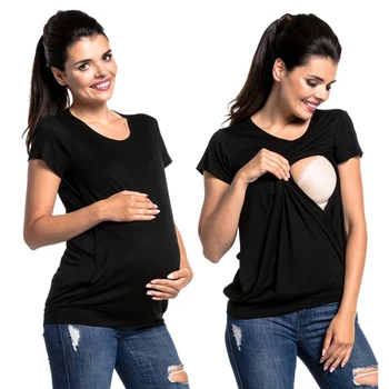 Novo Žensk, Porodniškega Oblačila Dojenje Obleke Poletje Porodniškega Zdravstvene Nege Zaviti Vrh Kratkimi Dvojno Plast Bluzo T-Shirt