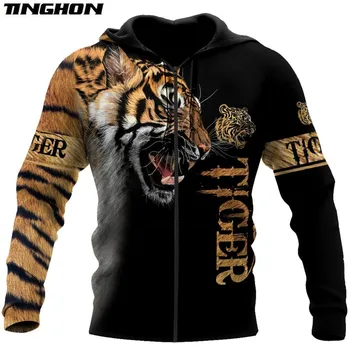 Moda Jeseni Hoodies Premium Tiger Kože 3D Tiskanih Mens Majica Vrhnja Zip Pulover Športna Jakna XS-7XL
