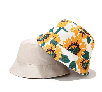 Tiskanje Cvet Vedro Klobuk Poletni dopust Ženske Bombaž Kapa Dekleta Prostem Moda na plaži Bob Sonce Ženskega panamski klobuk