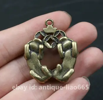 Kitajski Bron Medenina Živali Dve Pixiu Pi Xiu Samorog Bogastvo Amulet Obesek