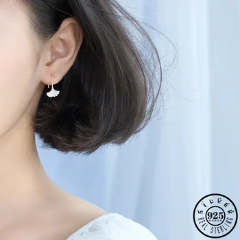 925 Sterling Srebro Ginkgo Leaf Obliko Earings Sodobni korejski Majhno Uho Visi Visijo Spusti Uhani Fine Nakit za Ženske