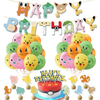 Pokemon Rojstni dan Baloni Pokal Torta Vstavite Happy Birthday Zastavo Set za Baby Tuš Potrebščine Otroci Stranka Dekoracijo