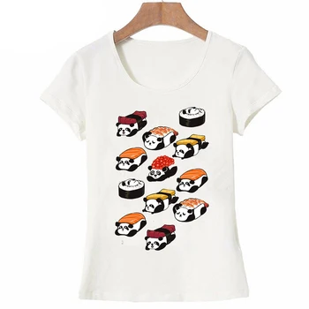 Harajuku Suši angleški Buldog T-Shirt Suši Schnauzer t-shirt srčkan suši panda design ženske Vrhovi poletje, gospe priložnostne Tee