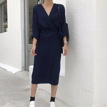 CHICEVER 2020 Pomlad Moda za Ženske obleke Seksi V Vratu Slim Robom Split Priložnostne Temperament Povoj Obleke Ženske Obleke Nove
