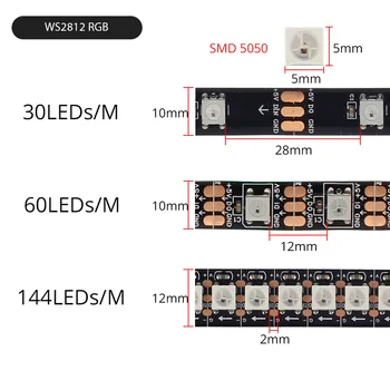 Naslovljive WS2812b WS2812 Smart LED, Pixel Trakovi SK6812 RGB RGBW RGBWW 30/60/144LEDs Programabilni Digitalni Trak Črno/Beli PCB