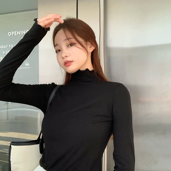 T-majice Ženske Slim Stretch Preprosto Elegantno Vse-tekmo Priljubljen korejski Urad Dama Vrhovi Čisto Toplo Prodaje Trendy Femme Dolg Rokav Tees