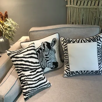 črno bel zebra patternpillowcase vezene blazine pokrov ženiljska kavč dekorativni vzglavnik kritje pasu vrgel vzglavnik