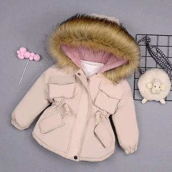 Plus Krzno Toplo Malčke Baby Dekle Traper Suknjič otroške zimske dekle je bombaž, oblazinjeni oblačila za dojenčke se zgosti bombaž, oblazinjeni plašč