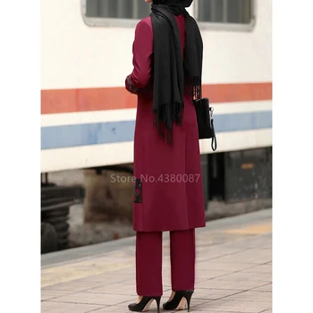 2Pcs Eid Muslimanskih Moda Tradicionalne Islamske Ramadana Ženske Hlače Nastavite Dubaj Elegantno turško Abaya Stranka Obleko Bleščica Dolgo Cardigan