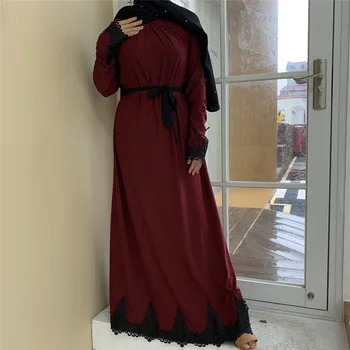 WEPBEL Islamske Dolgo Sleeved Muslimansko Obleko Vezene Spredaj Naguban Moda Muslimansko Obleko Plus Velikost Visoko Wasit Dubaj Turčija Robe