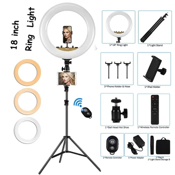 18 inch Zatemniti LED Selfie Obroč Svetlobe Kamero Telefona Led Obroč za Svetilko Z Stojalom Za Ličila Video v Živo Aro De Luz Par Tik Tok