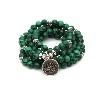 108 biseri / zelena malahit z lotus / Buda čar joga zapestnica naravni kamen nakit