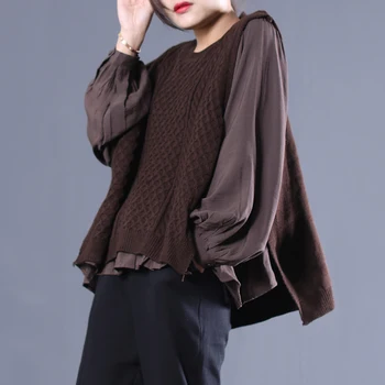 Ženski nove jesen in zimo, plus velikost korejski stil literarnega ponaredek - dva kosa ohlapen pulover, T-shirt