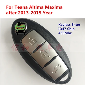 3 Gumbi, Avto brez ključa Smart Remote Key 433Mhz z ID47 Čip za Nissan Altima Maxima Teana 2012-Leto Daljinski Ključ