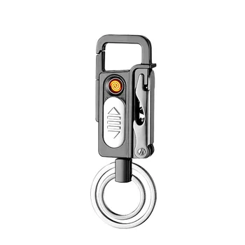 USB Keychain LED Lažji Zunanji Kovinski Windproof Večfunkcijsko Polnjenje Cigaretni Vžigalnik Pivo, Vino, žepni nož Pripomočke Za Moške