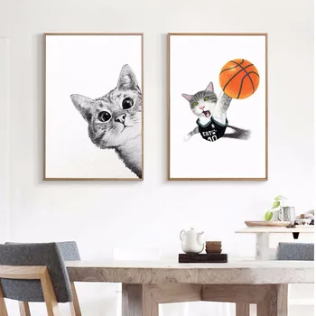 Povzetek Minimalističen Platno Slikarstvo Kawaii Risanke Mačka Živali Plakat Hd Tiskanja Steni Sliko Vrtec Otroci Spalnica Dekoracijo