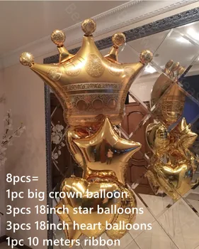 8pcs/veliko Velikan Zlato Krono Baloni+18 inch zlata zvezda, srce folija baloni baby tuš odraslih Obletnico Bachelorette Stranka dekor
