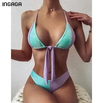 INGAGA Push Up Bikini Kopalke Povodcem Kopalke Ženske Kača Tiskanje Kopalcev Kopalnih Oblek 2021 Plažo Mozaik Bikini Komplet