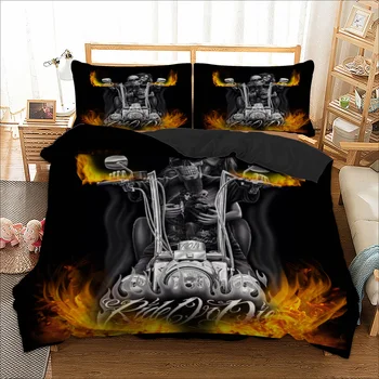 3D Skull Fire Halle Moto kul rjuhe kritje posteljnina nastavite eno twin polno kraljica kralj velikost polyster posteljnino dropship