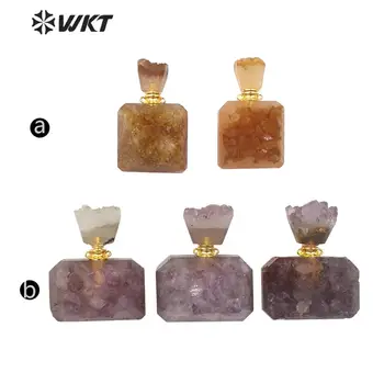 WT-P1510 Vroče krasen druzy a methyst in rumena quartz kamen stekleničke parfuma obesek, naravni kamen stekleničke parfuma obesek
