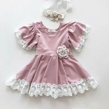 Princesa Otroci Baby Dekleta Oblačenja Čipke Cvetlični Stranka Obleko Čipke Rokav Družico Trdno Obleko Baby Girl Obleke
