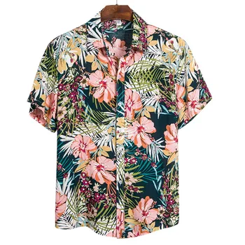 MONERFFI 2020 Moških Priložnostne Srajce Moda Hawaiian Natisnjeni Kratek rokav Plaži Srajce Počitnice Cvetlični Ulične Camisa Masculina