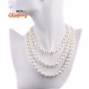 [MeiBaPJ]9-10 mm velika krompirja obliko biserna ogrlica, ki Pravi naravi sladkovodnih biserov moda dolgo ogrlica za ženske
