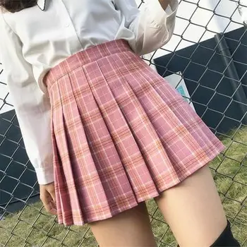 Plus Velikost Kratko Krilo Harajuku Kariran Naguban Krila Ženske Zadrgo Visoko Pasu Dekle Šoli 2020 Novi Korejski Zadrgo Seksi Mini Krilo