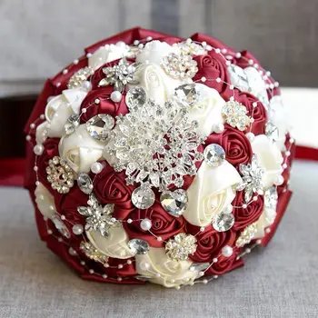 Ročno Roza Umetne Vrtnice Cvetovi Nosorogovo Nevesta Družico Buequet Rdeča Vijolična Diamantna Broška Poročni Šopek Cvet