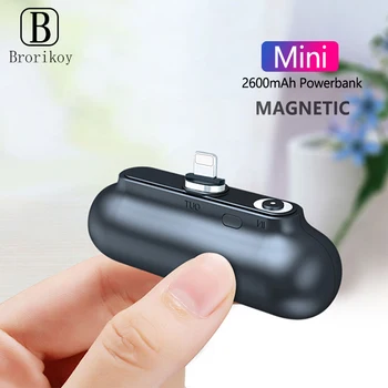 Brorikoy Moči Banke 2600mAh Prenosni Polnjenje PowerBank USB Magnetni Mikro Tip-C Kabel za iPhone 11 X Samsung Zunanje Baterije