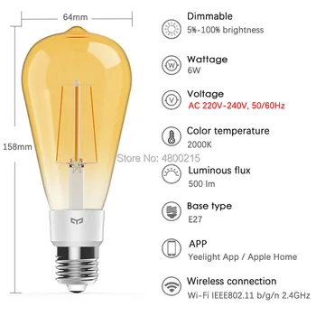 Yeelight Smart LED Žarnice Žarnica 2020 E27 500lm 6W 220V Zatemniti WiFi Smart Topla Svetloba App Nadzor Dela z Homekit googlova Domača stran