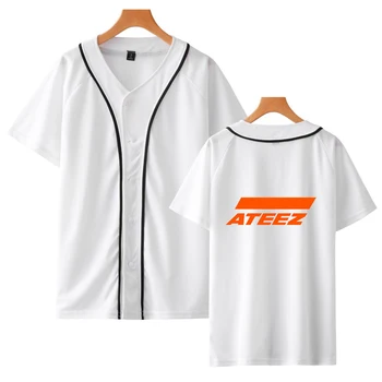 Nova majica Poletje Harajuku ATEEZ Svoboden Kratek Rokav Baseball majica s kratkimi rokavi Ženske Kpop Bangtan Gumb Baseball Tshirt plus velikost