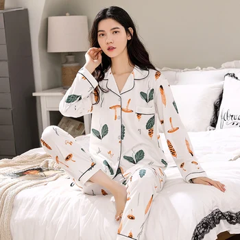 CAIYIER 2020 Pisane Tiskanja Dekleta More Obleko Pozimi Toplo Dolg Rokav Sleepwear Za Ženske Priložnostne Bombaž Pižame Nastavite Homewear